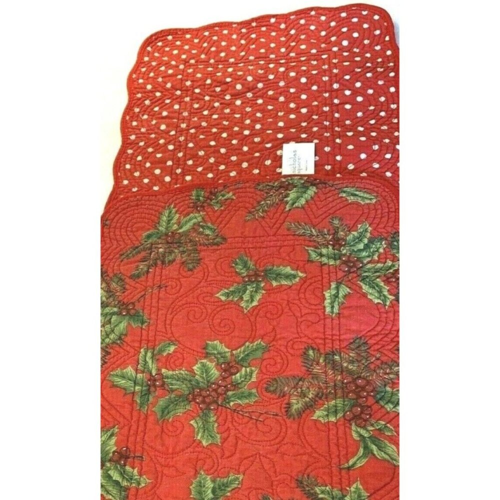 St. Nicholas Square Double Sided Red Ivy & Polka Dot Christmas Table Runner 50" - Picture 8 of 12